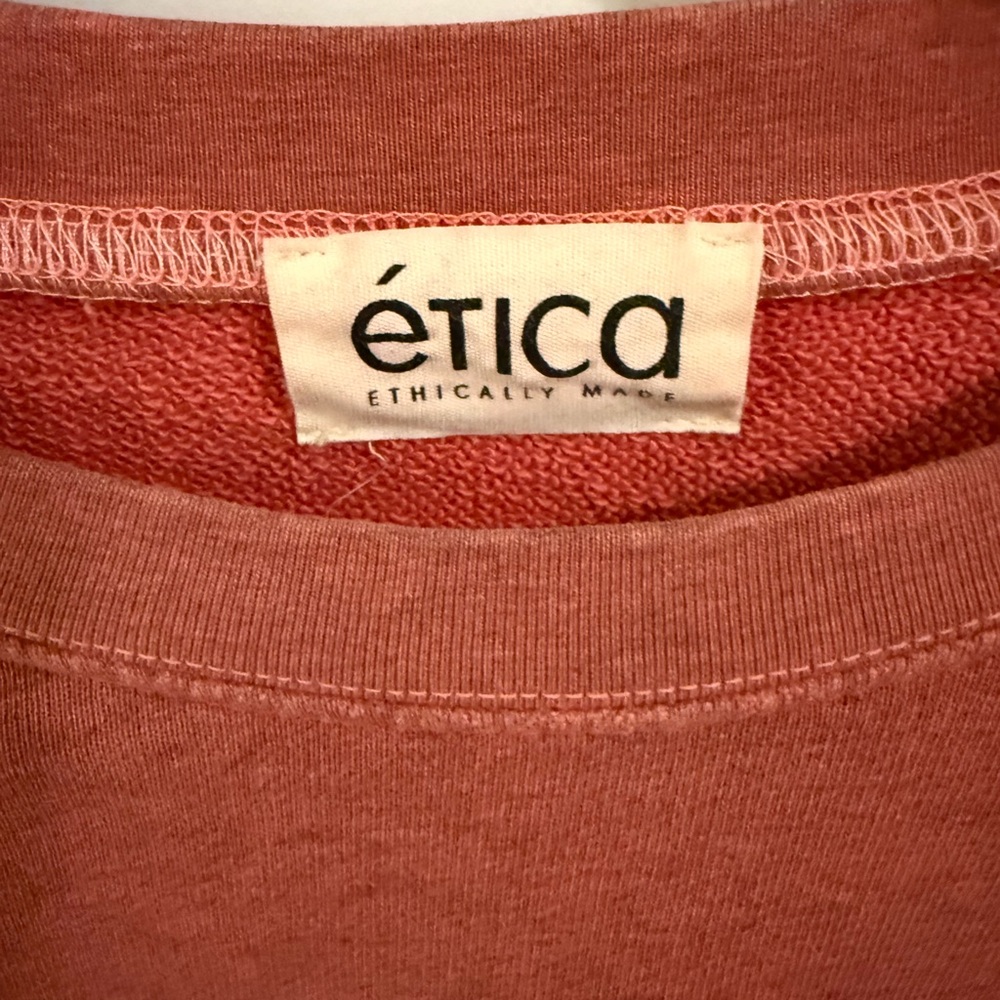 Ética Organic Cotton Sweatshirt XS Rust Puff Sleeve Crewneck Ethical Made - Picture 2 of 6